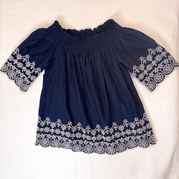 Abercrombie &‎ Fitch Women's Off the Shoulder Navy Eyelet Top Small - Picture 1 of 10